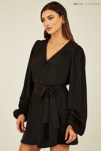 Mela Black Balloon Sleeve Shirt Dress (N10047) | £45