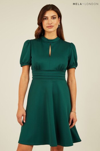 Mela Green Puff Sleeve Skater Dress (N10055) | £40