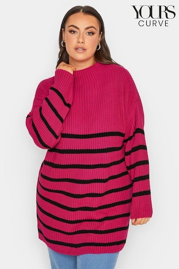 Yours Curve Pink Luxury Stripe High Neck Jumper (N10155) | £45