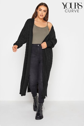 Yours Curve Black Cable Knit Maxi Cardigan (N10223) | £38