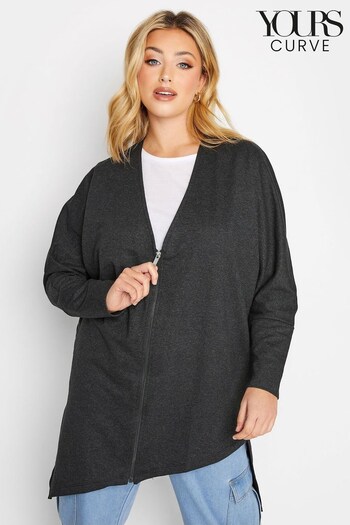 Yours Curve Grey Asymmetric Zip Front Cardigan (N10224) | £34