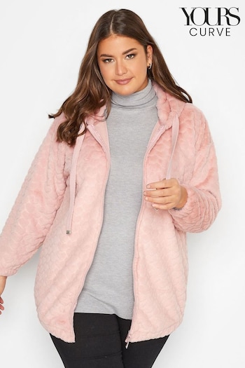 Yours Curve Pink Luxury Faux Fur Heart Zip Through Jacket (N10276) | £45