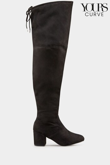 Yours Curve Black Extra Wide Fit Wide Fit Evita Block Heel Over The Knee Boots (N10279) | £60