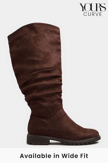 Yours Curve Brown Wide Fit Ruched Cleated Boots (N10285) | £55