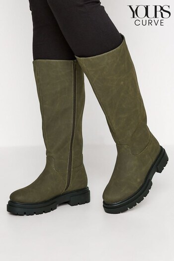 Yours Curve Green Extra Wide Fit Cleated Calf Boots (N10288) | £55