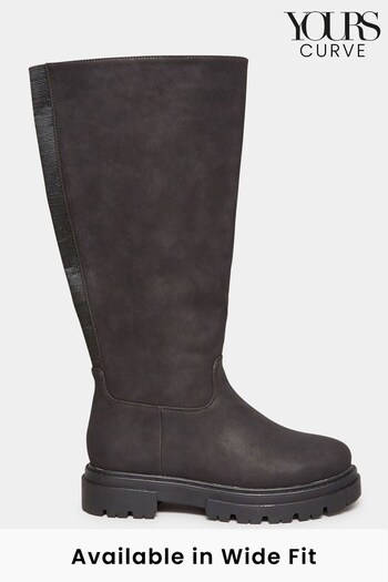 Yours Curve Black Wide Fit Cleated Calf Boots (N10289) | £55