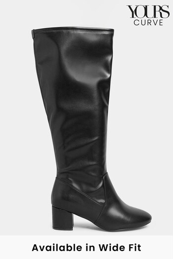 Yours Curve Black Wide Fit Stretch Knee High PU Boots (N10294) | £51