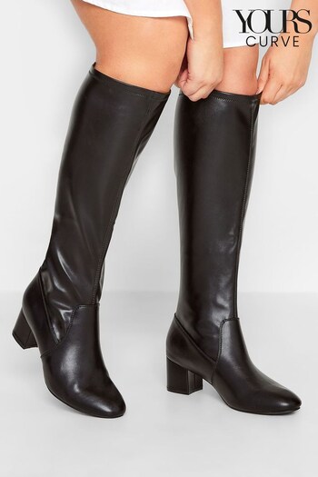 Yours Curve Black Extra Wide Fit Stretch Knee High PU Boots (N10295) | £51