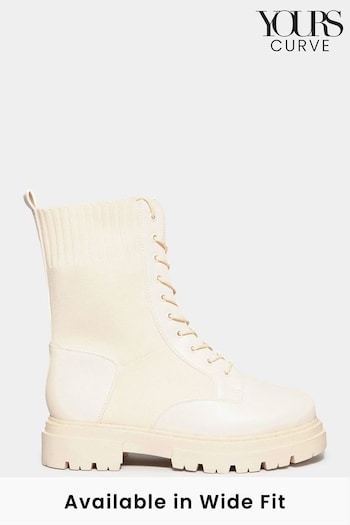 Yours Curve Natural Wide Fit Sock Lace-Up Boots (N10298) | £50