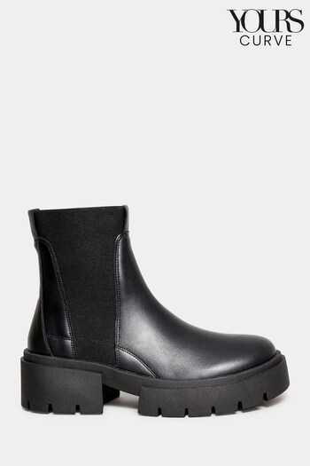Yours Curve Black Wide Fit Super Chunky Ankle Boots (N10303) | £45