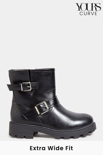 Yours Curve Black Extra-Wide Fit Biker boots Giuseppe (N10309) | £45