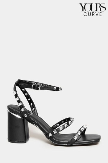 Yours Curve Black Extra Wide Fit Studded Strappy Sandals (N10316) | £41
