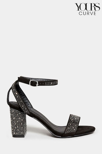 Yours Curve Black Wide Fit Diamante Sandals (N10319) | £41