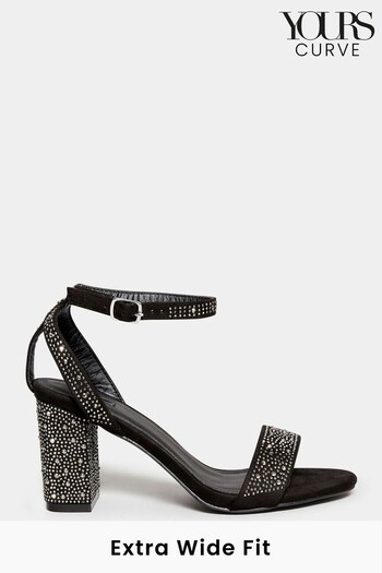 Yours Curve Black Extra-Wide Fit Diamante Sandals (N10320) | £41