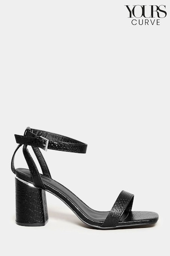 Yours Curve Black Extra Wide Fit Snake Print Block Heels Sandals (N10322) | £39