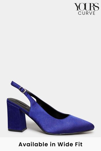 Yours Curve Blue Wide Fit Pointed Block Heel Court Shoes (N10325) | £34
