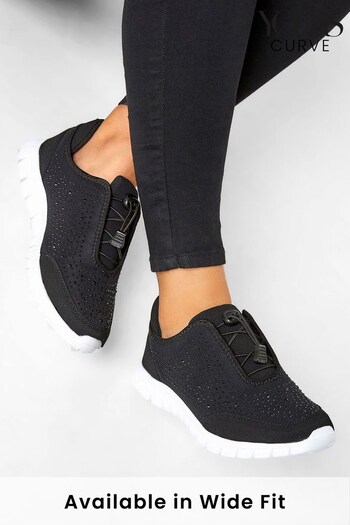 Yours Curve Black Wide Fit Titania Gem Trainers (N10334) | £31