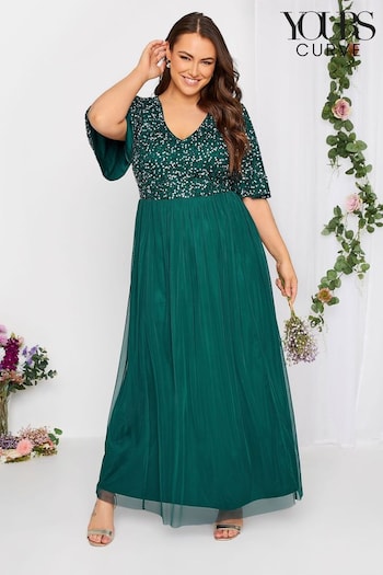 Yours Curve Green Luxe Embellished Angel Sleeve Maxi Dress (N10336) | £95