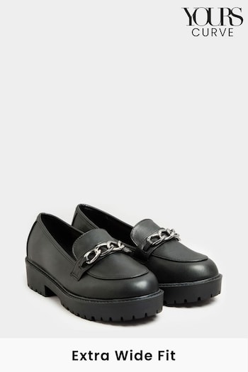 Yours Curve Black Extra-Wide Fit Chunky Metal Trim Loafers (N10346) | £34