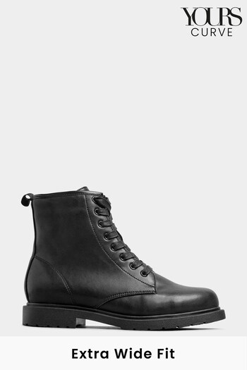 Yours Curve Black Extra-Wide Fit Faux Leather Lace Up Ankle Boots (N10352) | £45