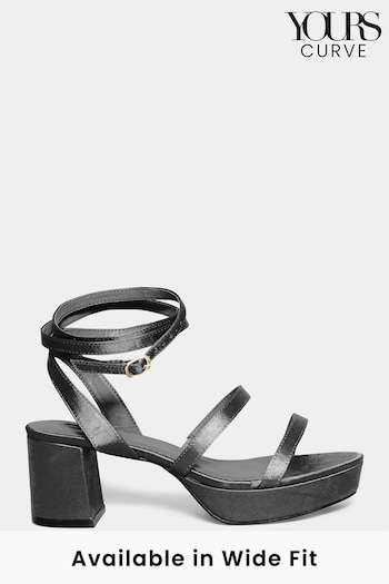 Yours Curve Black Wide-Fit Strappy Platform Heels (N10353) | £41