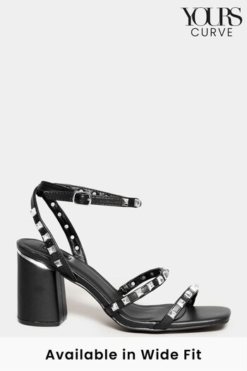Yours Curve Black Wide Fit Studded Strappy Sandals (N10355) | £41