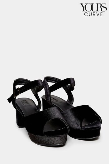 Yours Curve Black Extra-Wide Fit Velvet Peep Toe Platform Heels (N10356) | £41