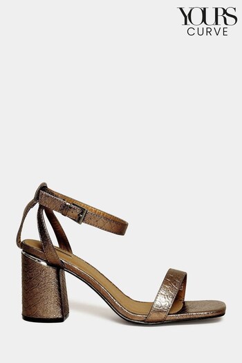 Yours Curve Brown Extra Wide Fit Snake Print Block Heels Sandals (N10363) | £39