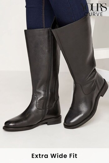 Yours Curve Black Extra-Wide Fit Leather Stretch Knee Boots (N10380) | £95