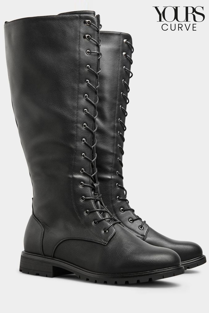 Flat knee high online lace up boots