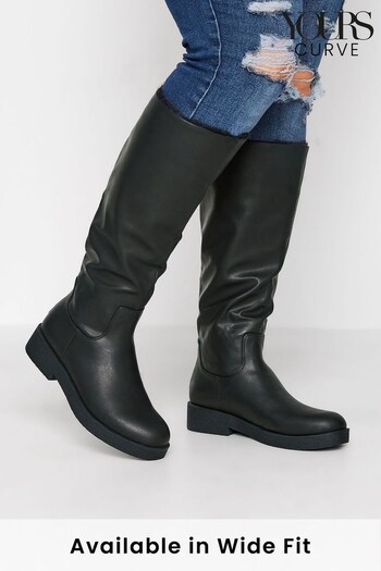 Yours Curve Black Wide-Fit Fur Lined Calf Boots (N10384) | £61