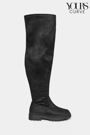 Yours Curve Black Extra-Wide Fit Over The Knee Cleated Boots (N10449) | £60