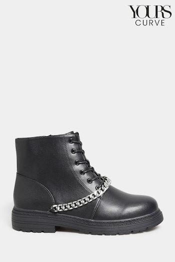 Yours Curve Black Extra-Wide Fit Chunky Chain Lace-Up Boots (N10454) | £22
