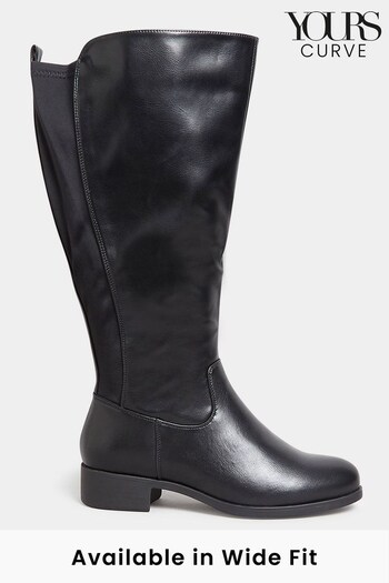 Yours Curve Black Wide Fit Wide Fit Stretch Knee PU Boot (N10456) | £45