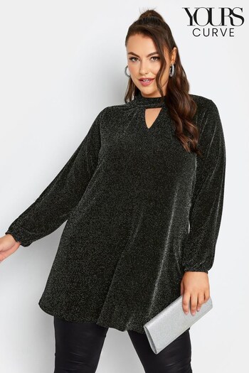 Yours Curve Black London Glitter Cut Out Swing Top (N10463) | £32