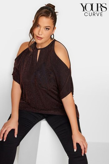 Yours Curve Red London Glitter Cold Shoulder Cape Top (N10464) | £32