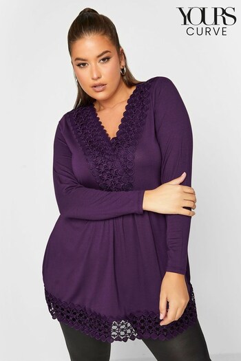 Yours Curve Purple Long Sleeve Crochet Trim Tunic (N10465) | £31