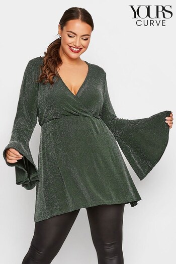 Yours Curve Green Limited Brillo Wrap Flare Top (N10469) | £31