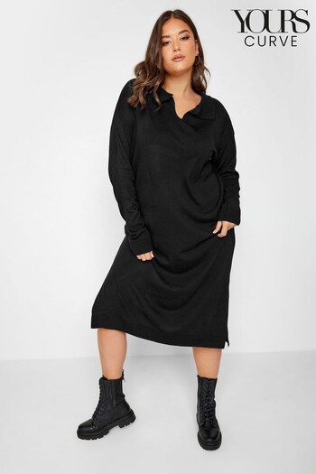 Yours Curve Black Open Collar Knitted Dress (N10476) | £34