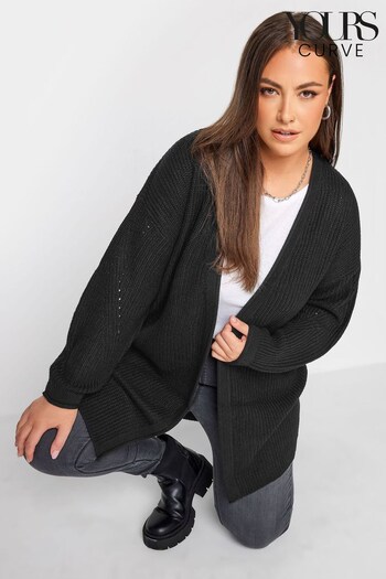Yours Curve Black Knitted Pointelle Cardigan (N10484) | £26