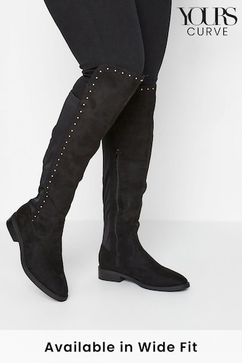 Yours Curve Black Wide Fit Over The Knee Boots With Stud Detail (N10520) | £61