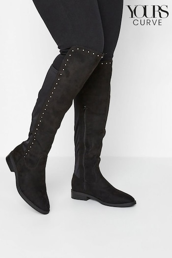 Yours Curve Black Extra Wide Over The Knee Boots With Stud Detail (N10521) | £61