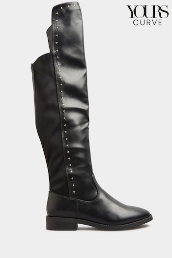 Yours Curve Black Extra-Wide Fit PU Over The Knee Stud Boots (N10522) | £61
