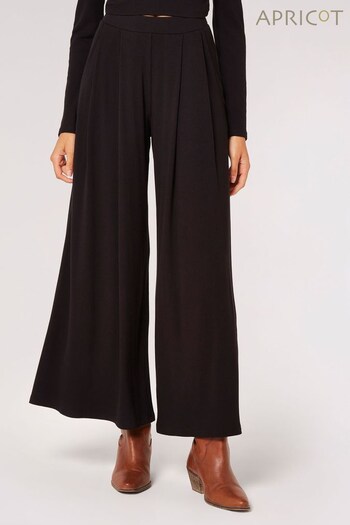 Apricot Black Ribbed Wide Plazzo Trousers (N10622) | £35