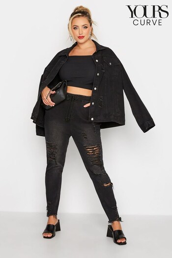 Yours Curve Black Draw String Waist AVA Jeans (N10629) | £34