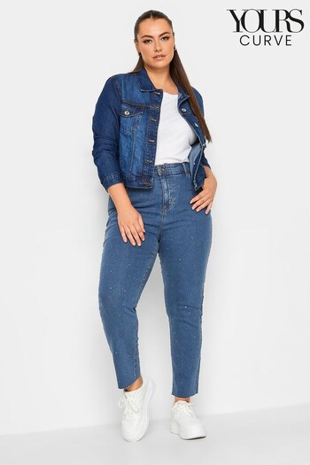 Yours Curve Blue Rhinestone Mom Jeans (N10631) | £37