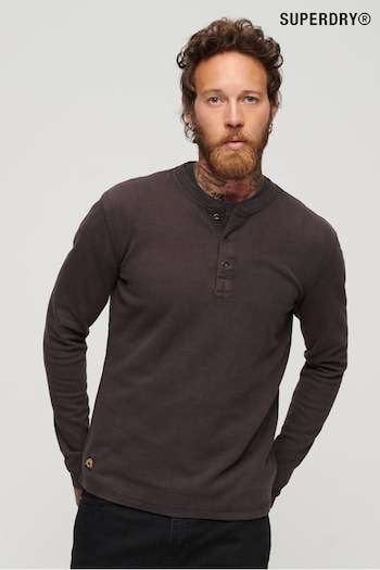 Superdry Brown Relaxed Fit Waffle Cotton Henley Top (N10660) | £30