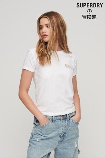 Superdry White Sport Luxe Logo Fitted Cropped T-Shirt (N10683) | £27