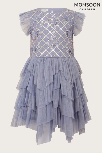 Monsoon Purple Sequin Bow Tulle Dress (N10727) | £46 - £51