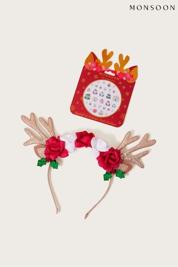 Monsoon Red Festive Reindeer Headband and Nail Stickers (N10742) | £13